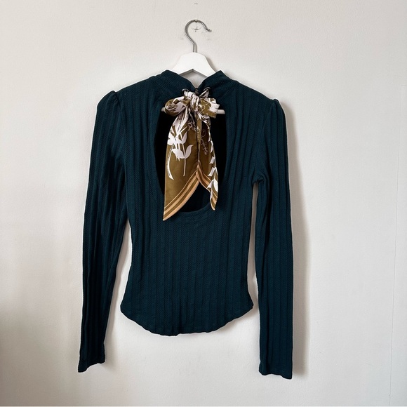 Free People Party In The Back Tie-Back Long Sleeve Top Green Size Small - Picture 6 of 9